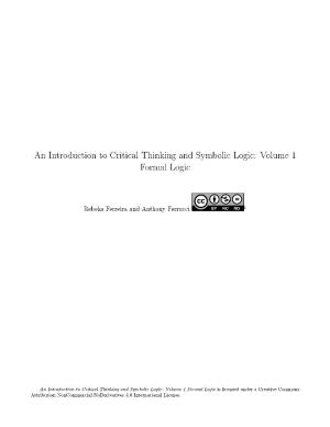 An Introduction to Critical Thinking and Symbolic Logic: Volume 1 Formal Logic