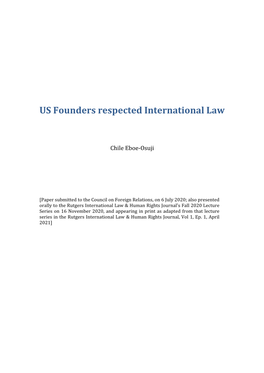 US Founders Respected International Law