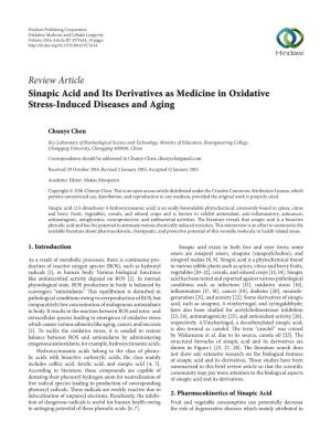 Sinapic Acid and Its Derivatives As Medicine in Oxidative Stress-Induced Diseases and Aging