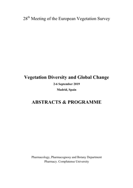 Vegetation Diversity and Global Change 2-6 September 2019 Madrid, Spain