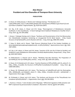 TRU President Alan Shaver, List of Publications