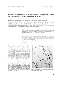 Engyodontium Album, a New Species of Microscopic Fungi for Slovakia and Its Keratinolytic Activity