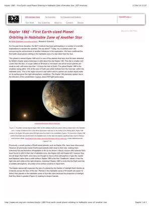 Kepler 186F - First Earth-Sized Planet Orbiting in Habitable Zone of Another Star | SETI Institute 17/04/14 22.07