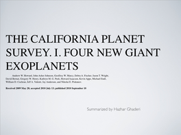 THE CALIFORNIA PLANET SURVEY. I. FOUR NEW GIANT EXOPLANETS Andrew W