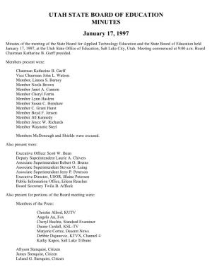 UTAH STATE BOARD of EDUCATION MINUTES January 17, 1997