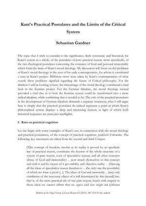 Kant's Practical Postulates and the Limits of the Critical System