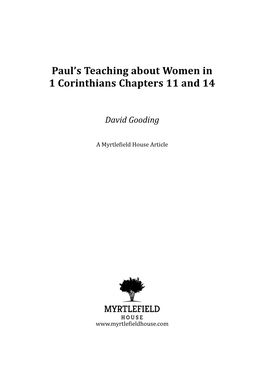 Paul's Teaching About Women in 1 Corinthians Chapters 11 and 14
