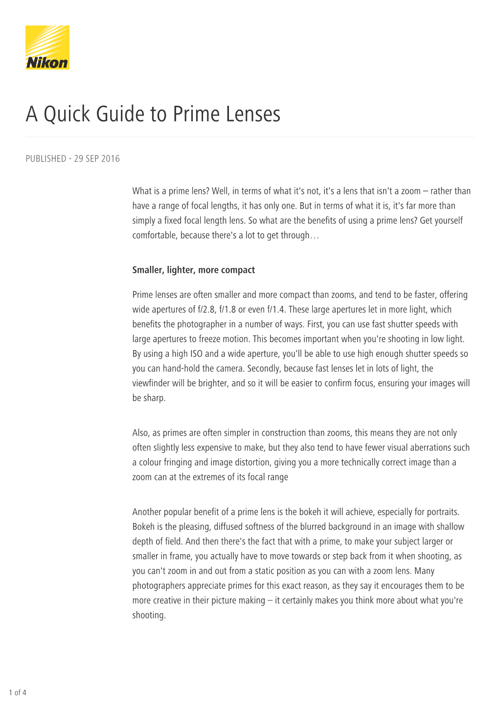 A Quick Guide to Prime Lenses