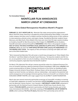 Montclair Film Announces March 2018 Cinema505 Program