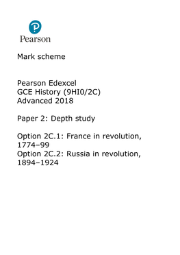 Mark Scheme Pearson Edexcel GCE History