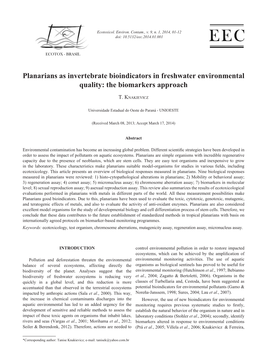 Planarians As Invertebrate Bioindicators in Freshwater Environmental Quality: the Biomarkers Approach