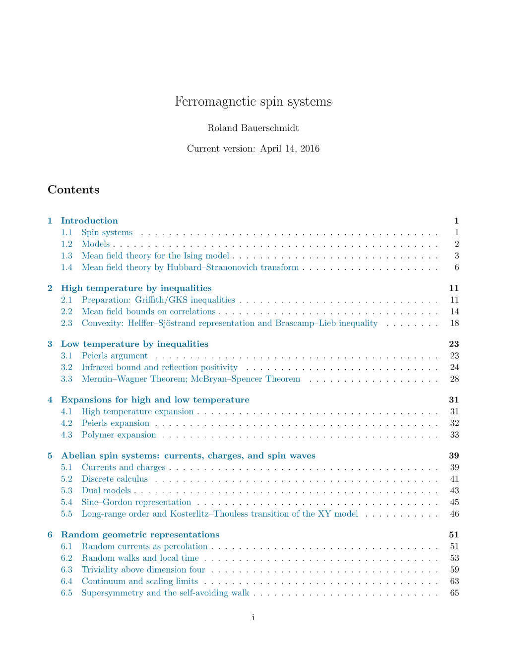 Ferromagnetic Spin Systems