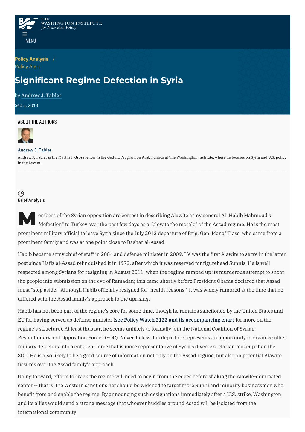 Significant Regime Defection in Syria | the Washington Institute