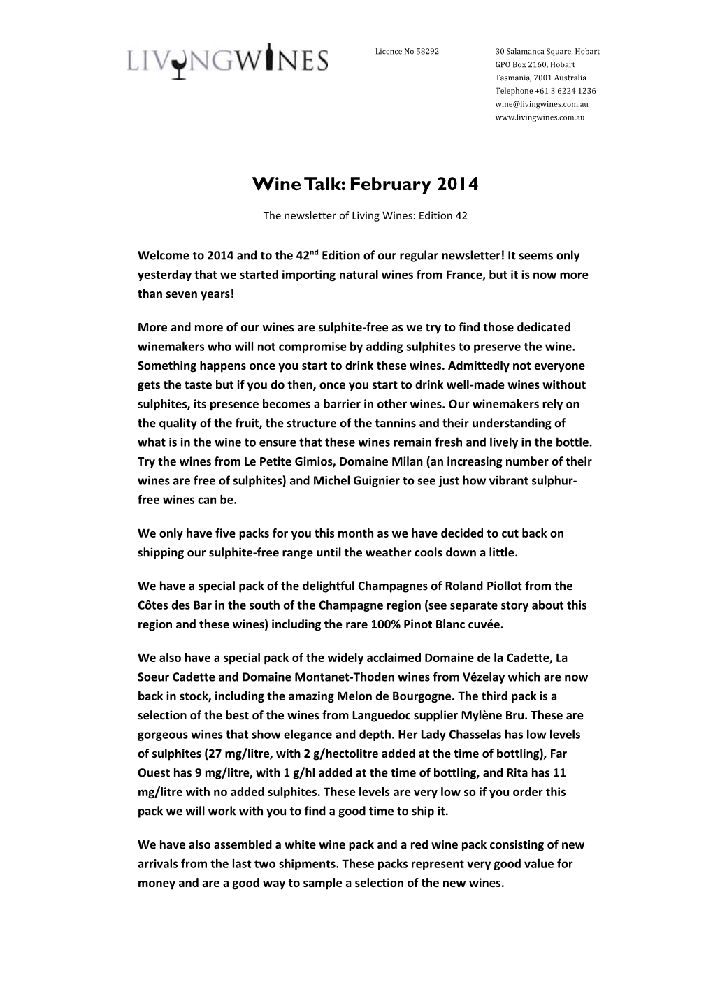 Wine Talk 42 February 2014