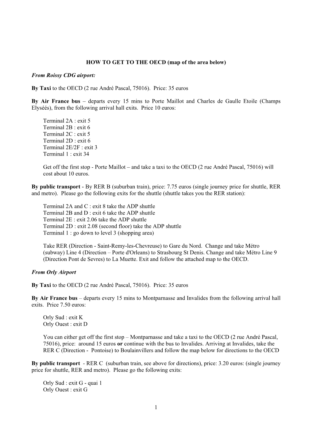 HOW to GET to the OECD (Map of the Area Below)