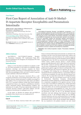 First Case Report of Association of Anti-N-Methyl-D-Aspartate Receptor Encephalitis and Pneumatosis Intestinalis
