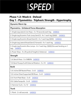 Phase 1.2: Week 6 - Deload Day 1 - Plyometrics - Triphasic Strength - Hypertrophy Dynamic Warm Up