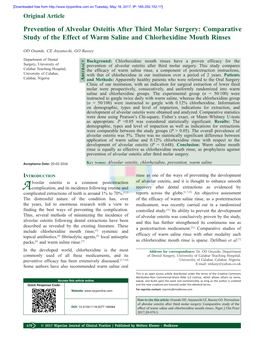 Prevention of Alveolar Osteitis After Third Molar Surgery: Comparative Study of the Effect of Warm Saline and Chlorhexidine Mouth Rinses