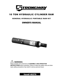 10 Ton Hydraulic Cylinder Ram Owner's Manual