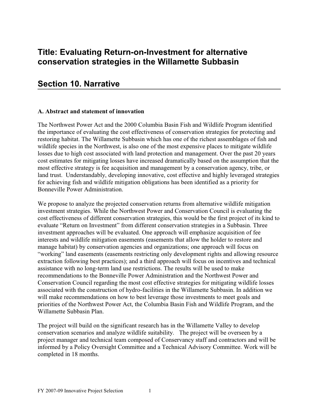 FY 2007-09 F&W Program Innovative Project Solicitation s2