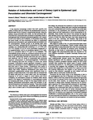 Relation of Antioxidants and Level of Dietary Lipid to Epidermal Lipid Peroxidation and Ultraviolet Carcinogenesis1