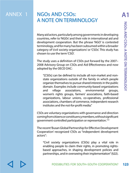 Ngos and Csos: a NOTE on TERMINOLOGY ANNEX 1
