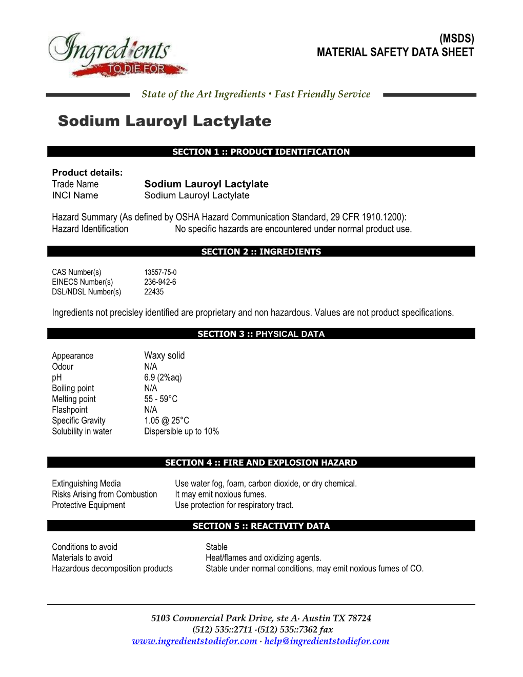 Sodium Lauroyl Lactylate MSDS