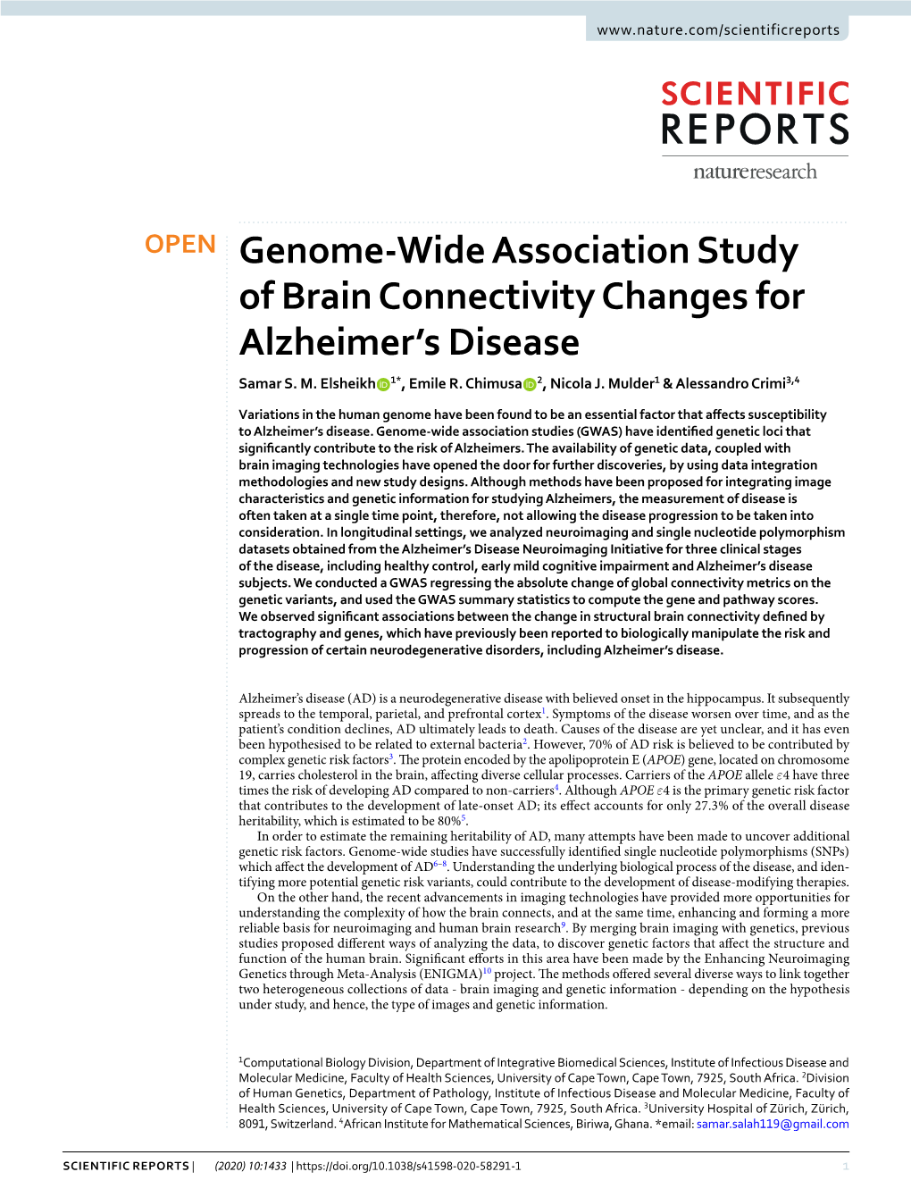 Genome-Wide Association Study of Brain Connectivity Changes for Alzheimer's Disease