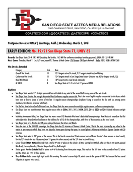 EARLY EDITION: No. 19/21 San Diego State 71, UNLV 62
