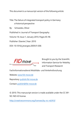 The Failure of Integrated Transport Policy in Germany: a Historical Perspective