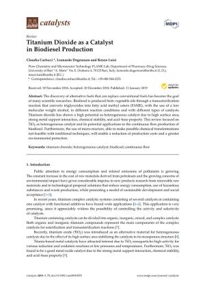 Titanium Dioxide As a Catalyst in Biodiesel Production