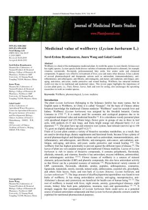Medicinal Value of Wolfberry (Lycium Barbarum