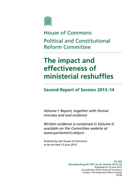 The Impact and Effectiveness of Ministerial Reshuffles