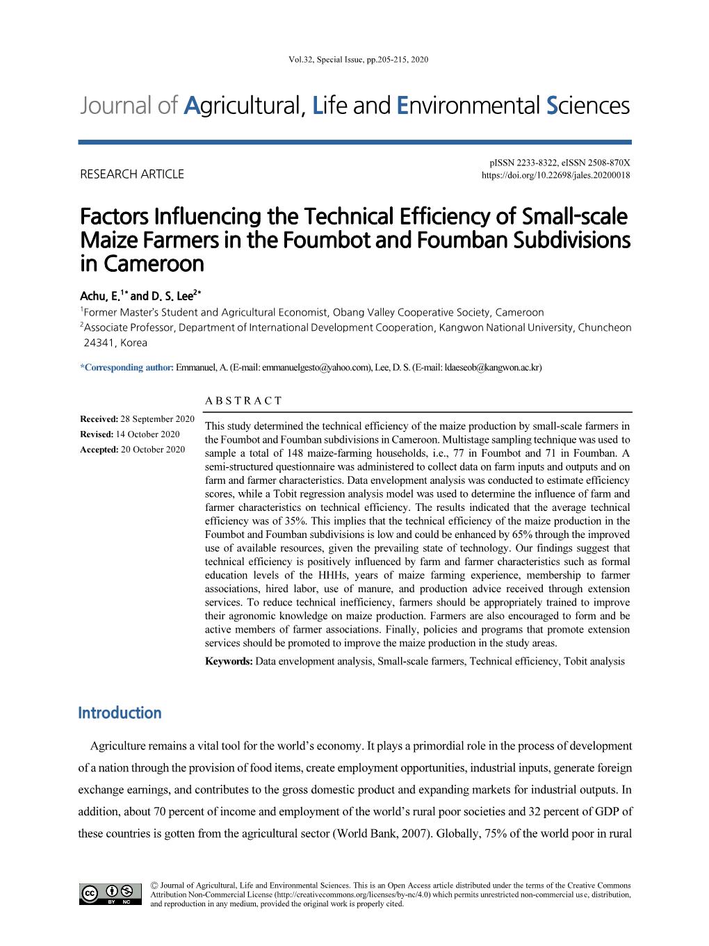 Journal of Agricultural, Life and Environmental Sciences