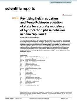 Revisiting Kelvin Equation and Peng–Robinson Equation of State For