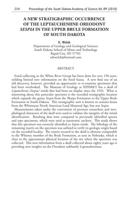 A New Stratigraphic Occurrence of the Leptaucheniine Oreodont Sespia in the Upper Brule Formation of South Dakota