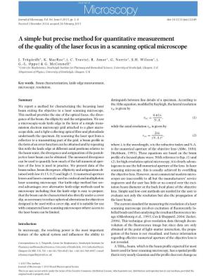 A Simple but Precise Method for Quantitative Measurement of the Quality of the Laser Focus in a Scanning Optical Microscope