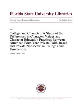 College and Character: a Study of the Differences in Character Values