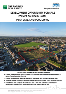 Development Opportunity for Sale Former Boundary Hotel, Pilch Lane, Liverpool L14 0Jg