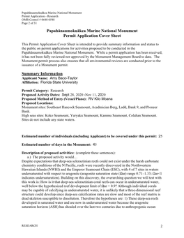 Papahānaumokuākea Marine National Monument Permit Application - Research OMB Control # 0648-0548 Page 2 of 31