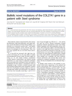 Biallelic Novel Mutations of the COL27A1 Gene in a Patient With