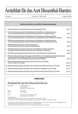 Amtsblatt Für Das Amt Biesenthal-Barnim
