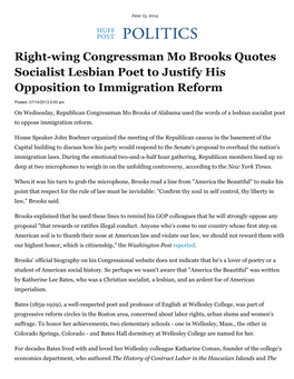 Right-Wing Congressman Mo Brooks Quotes Socialist Lesbian Poet to Justify His Opposition to Immigration Reform