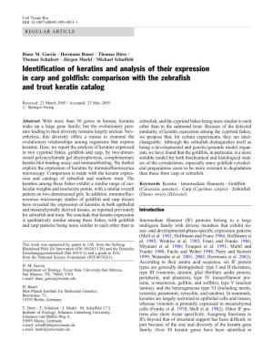 Identification of Keratins and Analysis of Their Expression in Carp and Goldfish: Comparison with the Zebrafish and Trout Keratin Catalog