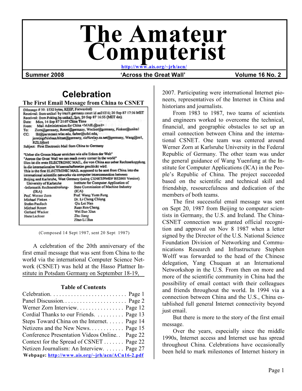 The Amateur Computerist Gathers an Article Was Written and Published in the Some Documents from That Celebration