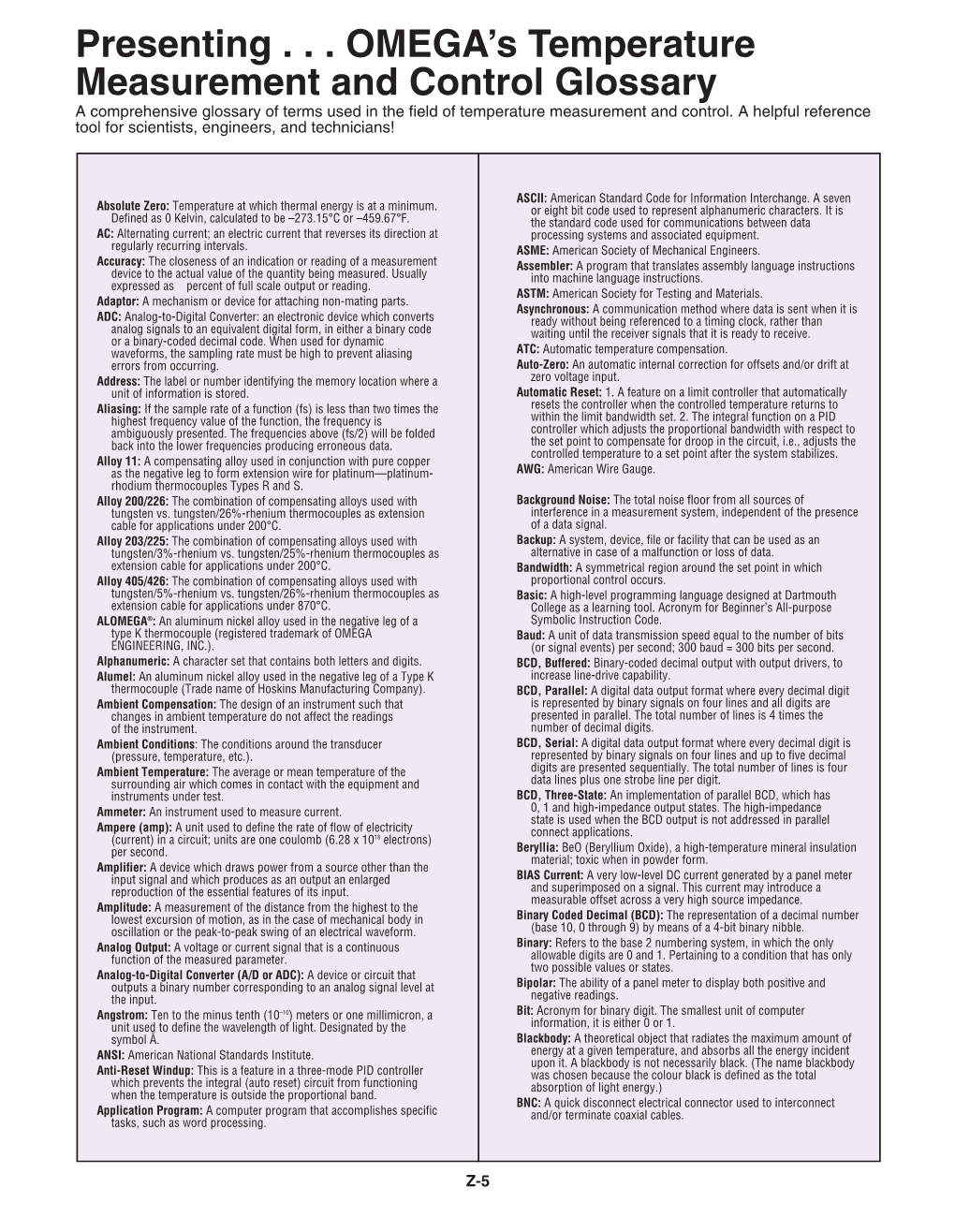 Temperature Measurement and Control Glossary by OMEGA