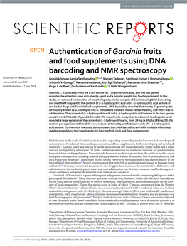Authentication of Garcinia Fruits and Food Supplements Using DNA Barcoding and NMR Spectroscopy