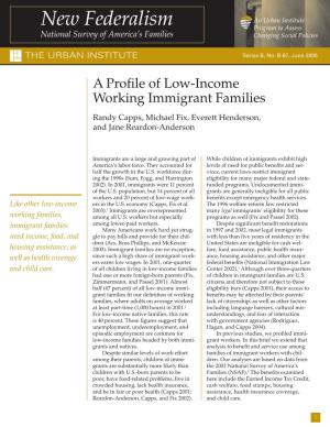 A Profile of Low-Income Working Immigrant Families