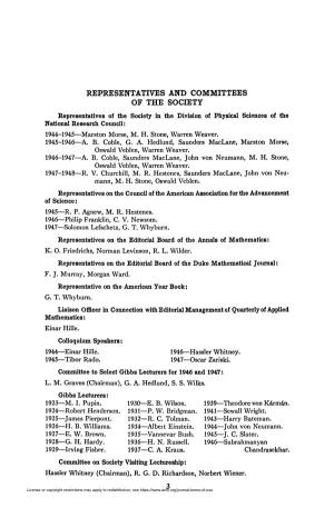 Representatives and Committees of the Society