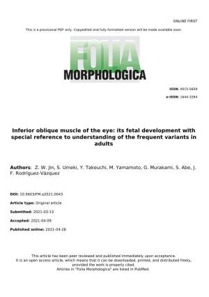 Inferior Oblique Muscle of the Eye: Its Fetal Development with Special Reference to Understanding of the Frequent Variants in Adults
